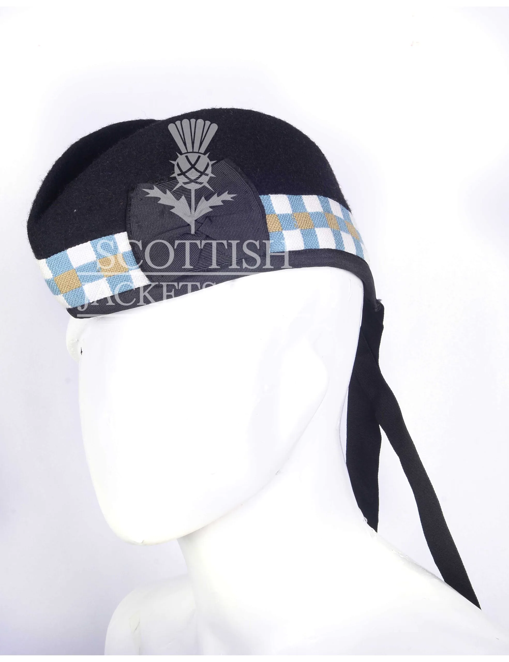 Black-Diced-White-Blue-Khaik-(2) Black Wool White Blue Khaki Diced Glengarry Cap - Image 1