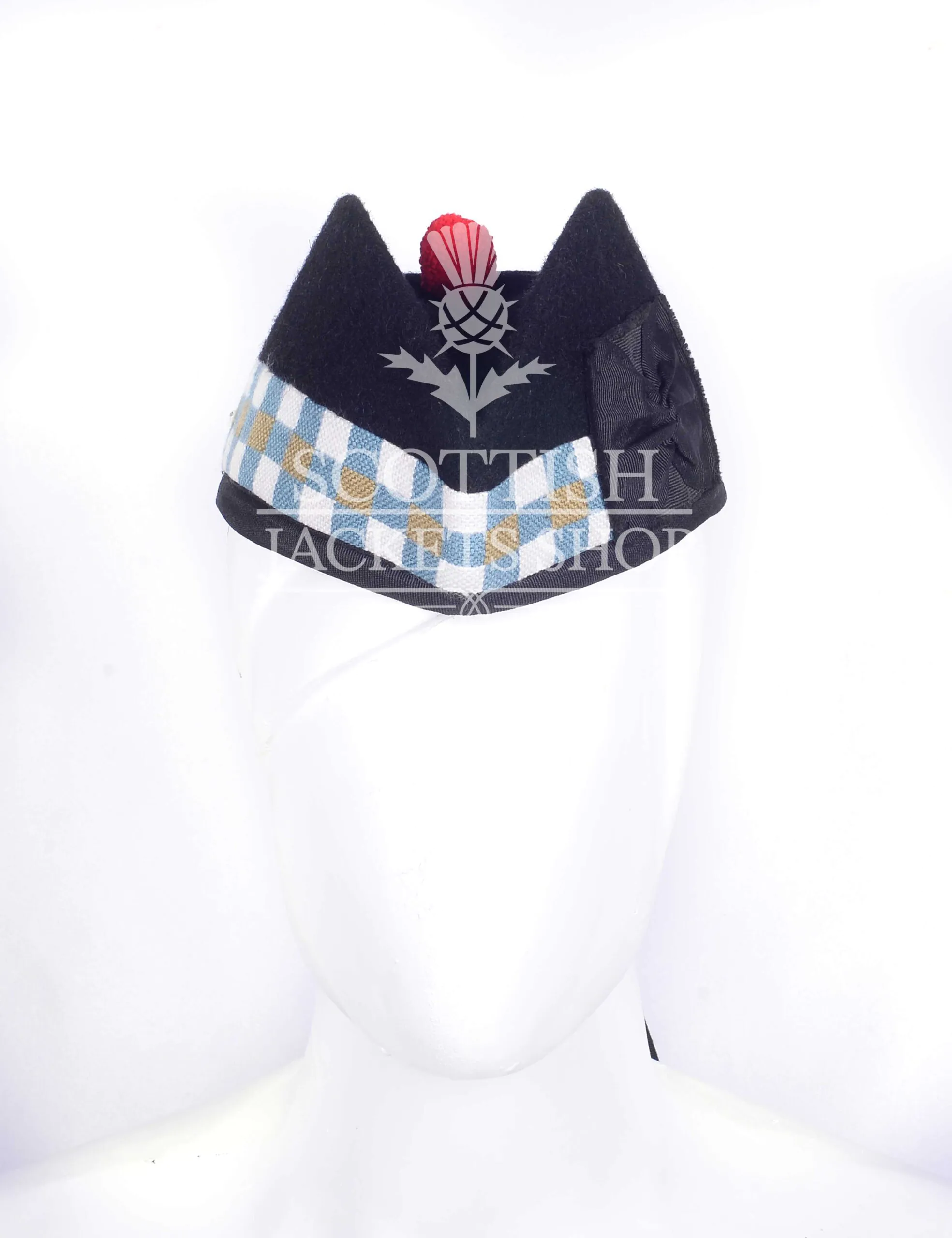 Black Wool White Blue Khaki Diced Glengarry Cap - Image 2